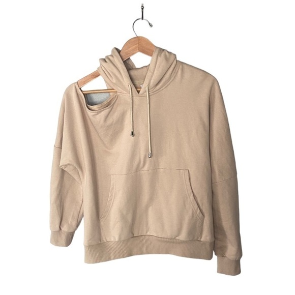ALL FENIX Shoulder Cutout Hoodie Hooded Jumper in Hazelnut - Picture 2 of 9